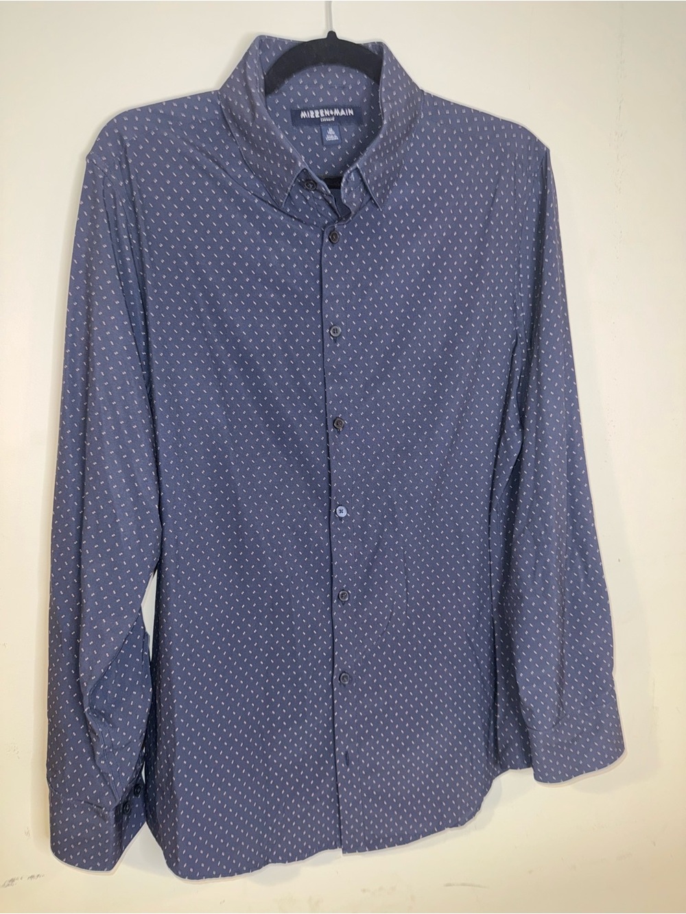 Mizzen+Main Leeward Men’s M Trim Fit Blue Pink Micro Print Performance Shirt